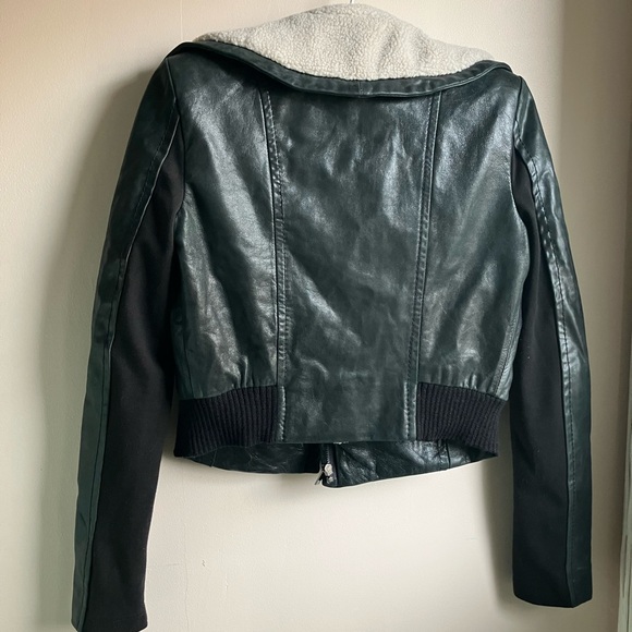 BCBGMaxAzria Green Leather Jacket with Wool Collar - Picture 7 of 12